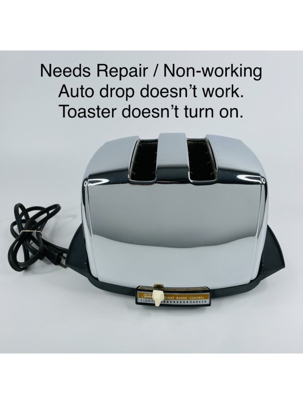 NEEDS REPAIR / NON-WORKING Sunbeam AT-W Chrome Toaster Radiant Shade Auto Drop